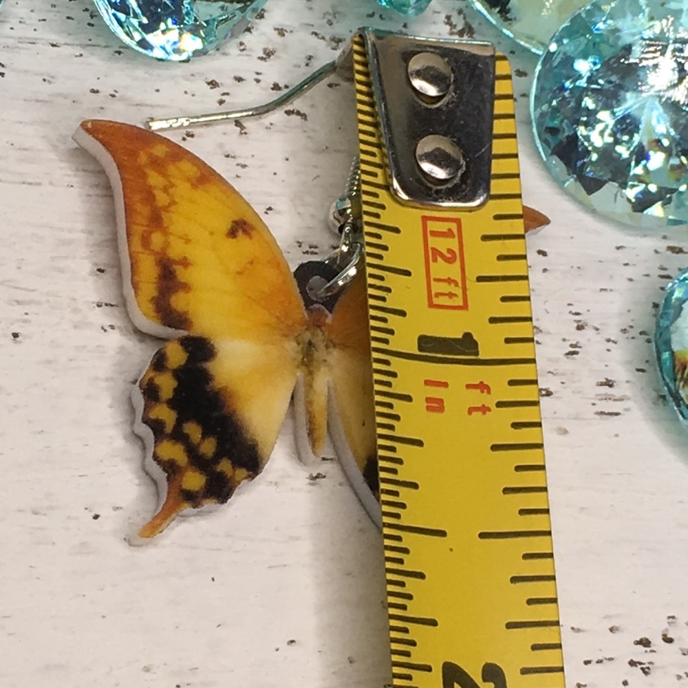 Yellow Spotted Acrylic Butterfly Earrings - Picture 4 of 5